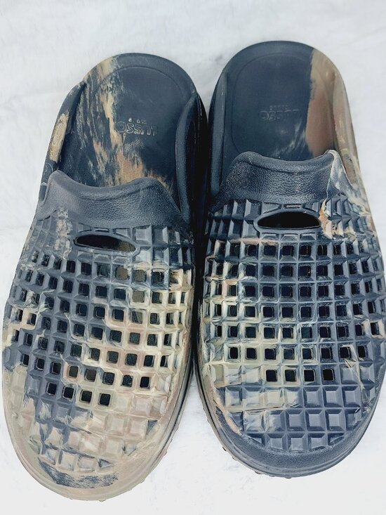 Lusso Cloud Men\'s Black Tan Scenario Woodland Camo Air Flow Slip-On Slide Sz 12